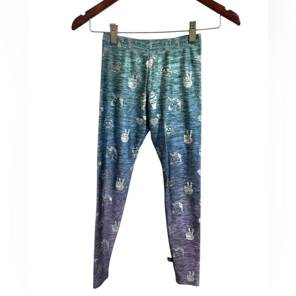 Terez Girls Medium Leggings Blue Ombre Emoji Print Activewear Athletic Yoga Kids